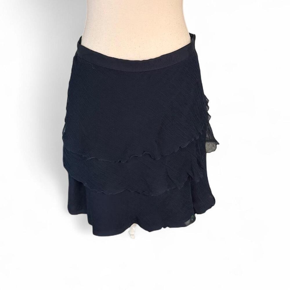 L’agenece Silk Chifon tiered mini skirt size 2 navy blue (100% silk) high $300